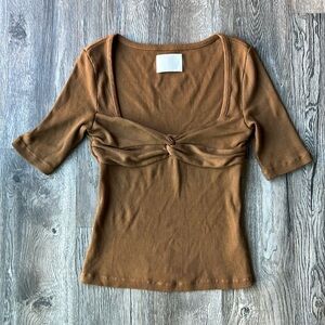 Citizens of Humanity Top Brown Parie Twist Top Size Medium Short Sleeve